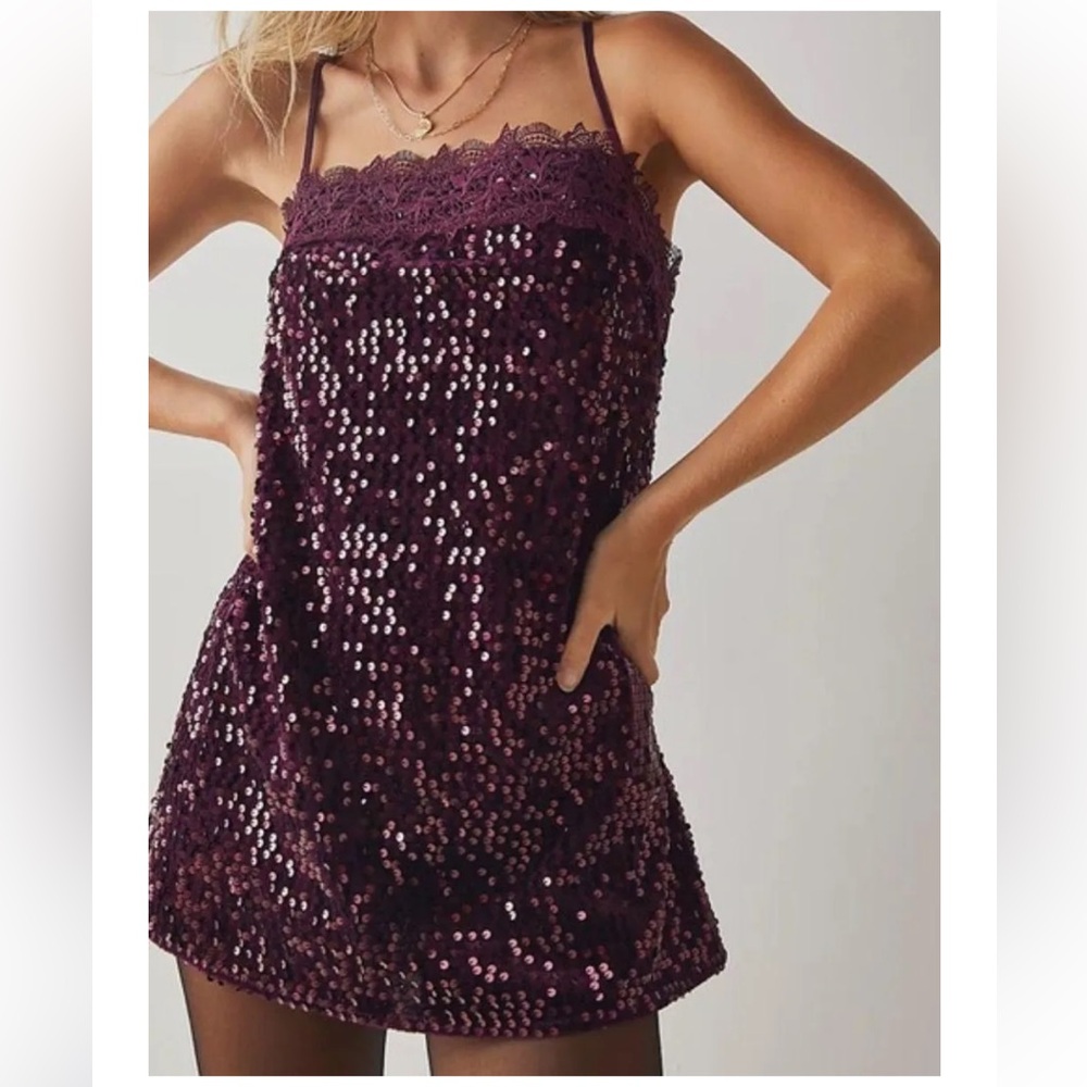 Free People Purple Sequin Mini Dress